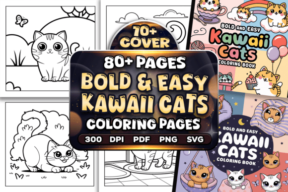 Bold and Easy Kawaii Cats Coloring Pages