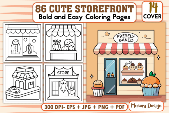 Bold Easy Cute Storefront Coloring Pages for Creative and Professional Use