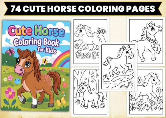 Cute Horse Coloring Book Pages for Kids