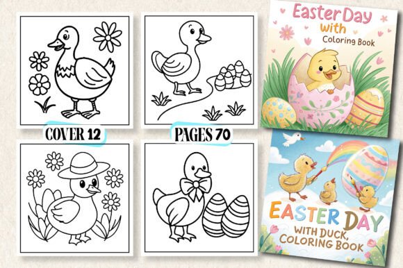 Easter Day with Duck Coloring Page -Kids