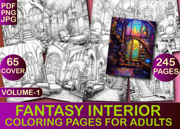 Fantasy Interior Coloring Book for a V-1: A Creative Escape for Adults