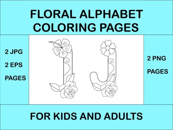Floral Alphabet Coloring Pages Kids I-J