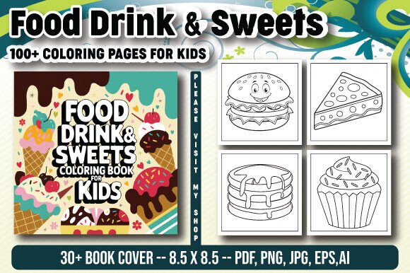 Food Drink Sweets Coloring Book Kids